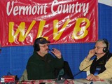 Tom Younkman, right, discusses Vermont AgrAbility programs and benefits with a WLVB radio host at the 2012 Vermont Farm Show.
