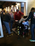 Makeshift ramp for wheelchair in restaurant