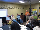 Chuck and the farmer panel at the UAPB AgrAbility workshop