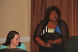 Helen Baker (speaking) and Stephanie Johnston from AL Dept of Rehabilitation Services