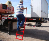 photo of farmer climbing Deckmate Access Ladder on trailer