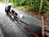 Machine attached to horse-powered treadmill