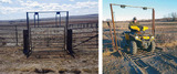 Split photo of ATV/UTV gate in closed position and with rider on ATV passing over it