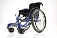Picture of a RoughRider  Wheel Chair which looks like a standard wheelchair with large rollers for front wheels