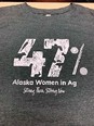 Gray T-shirt on cream background with white printing that says 47% Alaska Women in Ag Strong Then - Strong Now
