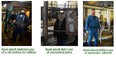 3 photos each with male farmer standing in a farm building demonstrating a rail system for milking-the use of automated gates-& the use of automatic takeoffs