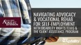 Poster of arm in checkered shirt writing on tablet with words NAVIGATING ADVOCACY & VOC REHAB FOR SELF-EMPLOYMENT - TX AgriLife Extension