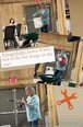 3-picture collage of a woman demonstrating different types of assistive technology in a wood-paneled room.
