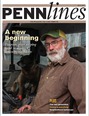 PENNlines magazine cover showing a farmer in a vehicle next to his dog with headline that says A NEW BEGINNING