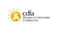 Graphic of orange sun with white ribbon in middle & black printing on white background that reads CDFA DISABILITY ADVISORY COMMITTEE