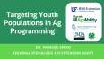 Slide proclaiming TARGETING YOUTH IN AG PROGRAMMING - DR VANESSA SPERO REGIONAL SPECIALIZED 4-H EXTENSION AGENT