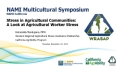 Title slide reading NAMI MULTICULTURAL SYMPOSIUM - NAMI Calinfornia - STRESS IN AGRICULTURAL COMMUNITIES - A LOOK AT AGRICULTURAL WORKER STRESS