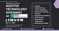 Black backgroung slide with white printing advertising the NM AgrAbility Assistive Technology Giveaway.