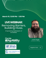 Poster with a pic of JustinRuger advertising a live webinar - REMOVING BARRIERS - BUILDING HIVES